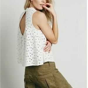 Free People Tank Top Cupcake Mali Mock Neck Eyelet Crop Top in Ivory size medium